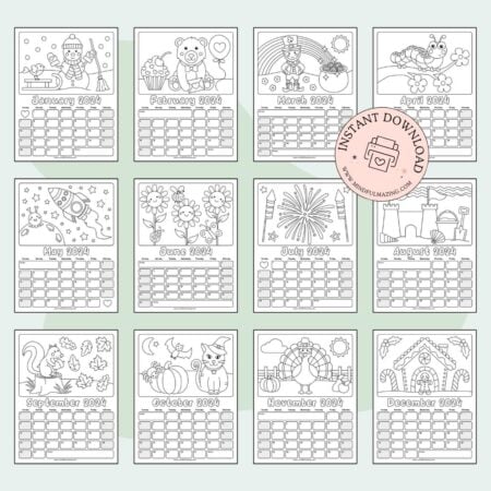 Free Printable Coloring Calendar for Kids in 2024 • Mindfulmazing.com