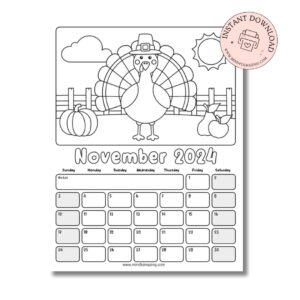 Free Printable Coloring Calendar for Kids in 2024 • Mindfulmazing.com