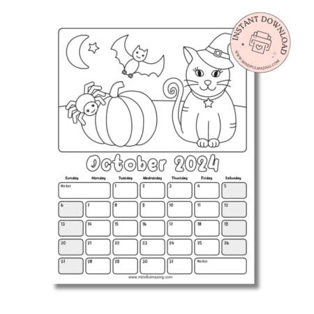 Free Printable Coloring Calendar for Kids in 2024 • Mindfulmazing.com