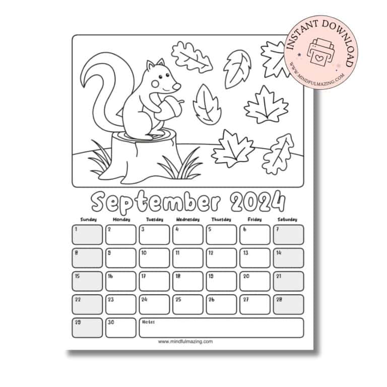 Free Printable Coloring Calendar for Kids in 2024 •