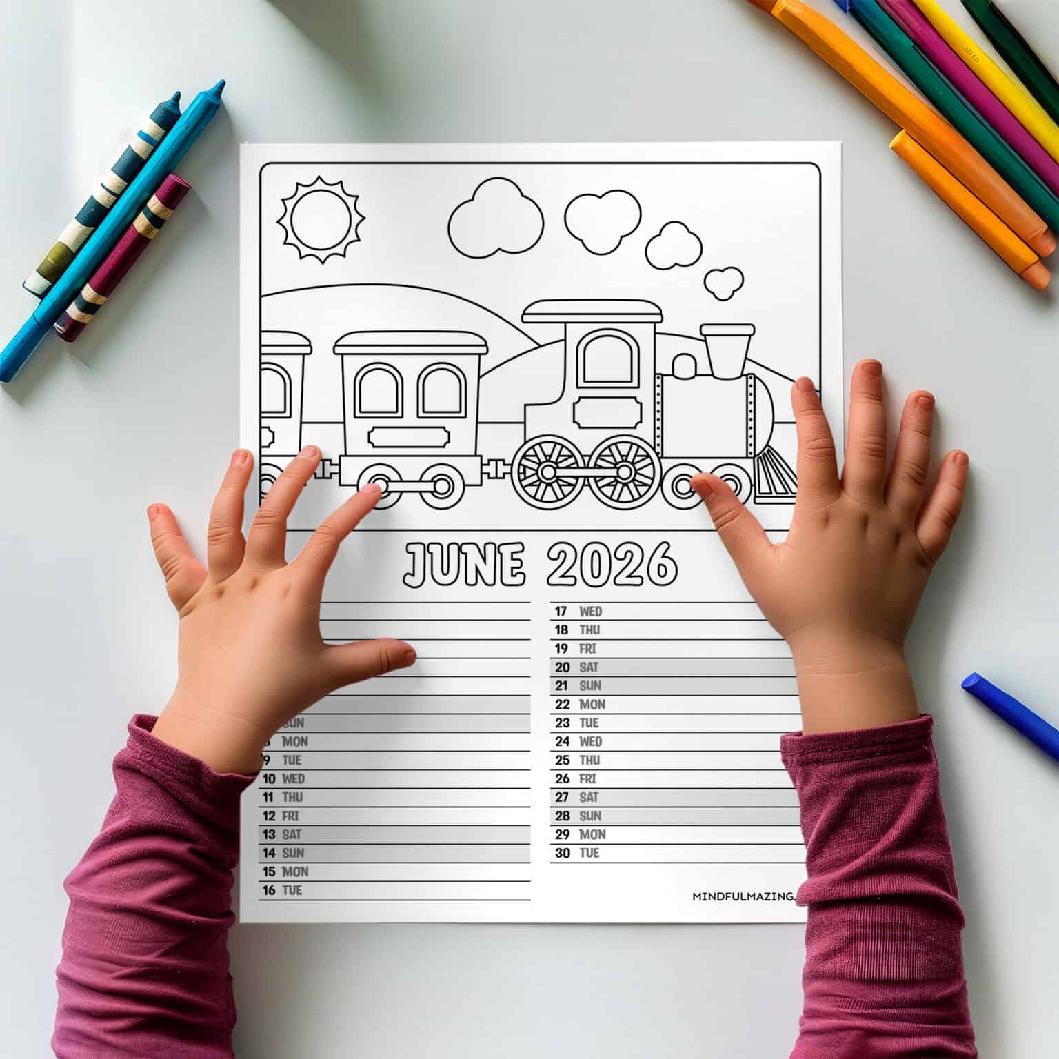 Free Printable Coloring Calendar for Kids in 2026 • Mindfulmazing.com