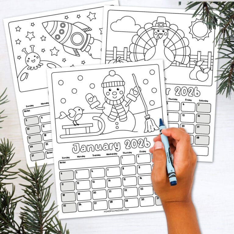 Free Printable Coloring Calendar for Kids in 2026 • Mindfulmazing.com